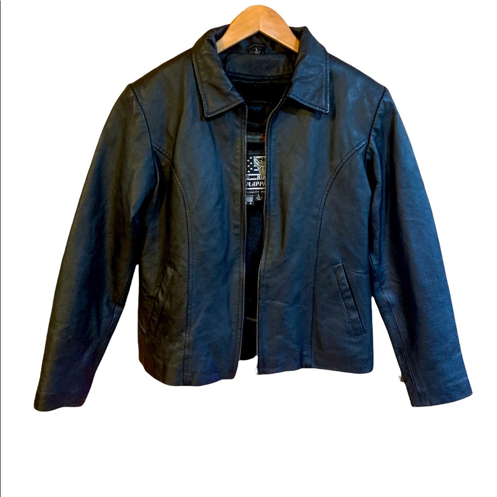 USA Bikers Dream Apparel Black Leather Women’s Motorcycle Jacket W/Zip Out Sz LG